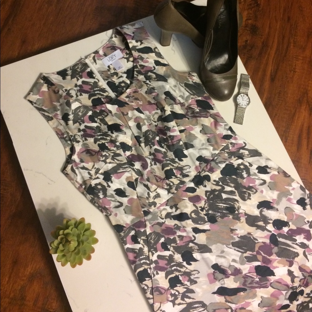 LOFT Purple/Gray Pattern Sleeveless Sheath Dress