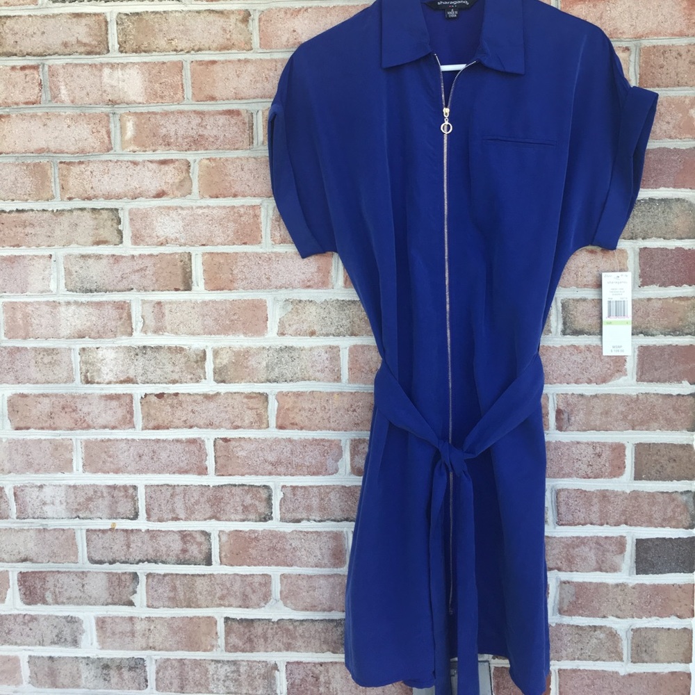 Sharagano Blue Zip Front Classic Shirt Dress Sz 4