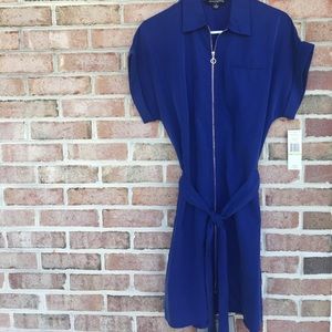 Sharagano Blue Zip Front Classic Shirt Dress Sz 4