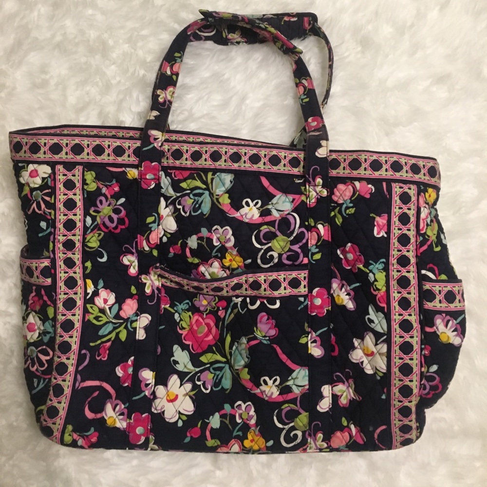 Large Vera Bradley floral navy pattern tote bag