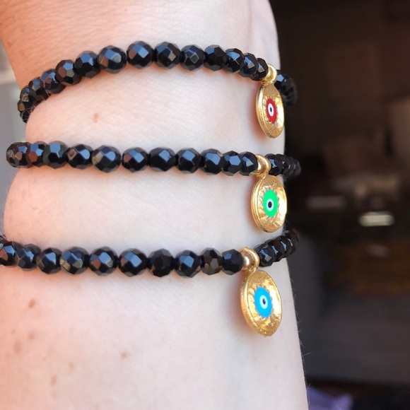💕HP💕Evil Eye black Beaded stretch Bracelet - Picture 12 of 16