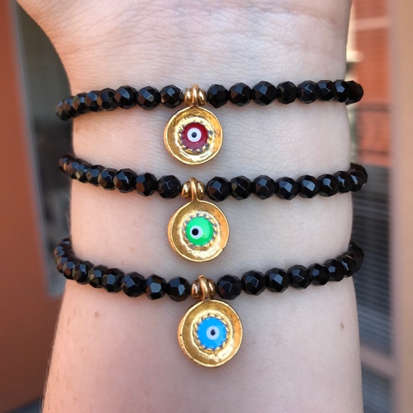 💕HP💕Evil Eye black Beaded stretch Bracelet - Picture 10 of 16