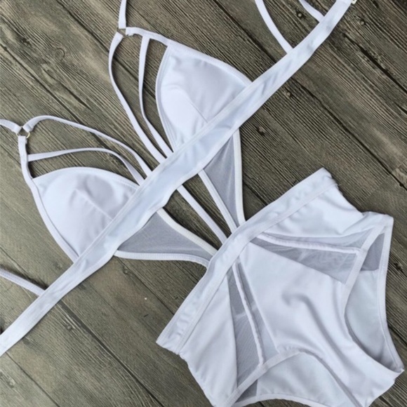 {New} White Strappy Mesh Bikini - Picture 2 of 3