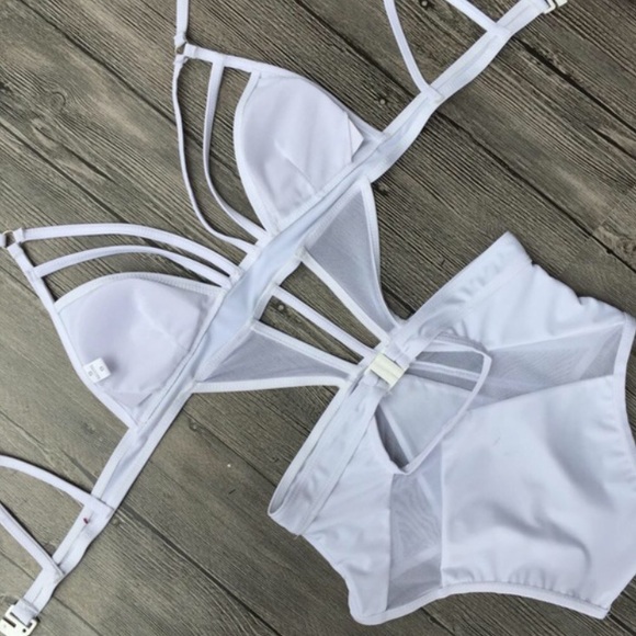 {New} White Strappy Mesh Bikini - Picture 3 of 3