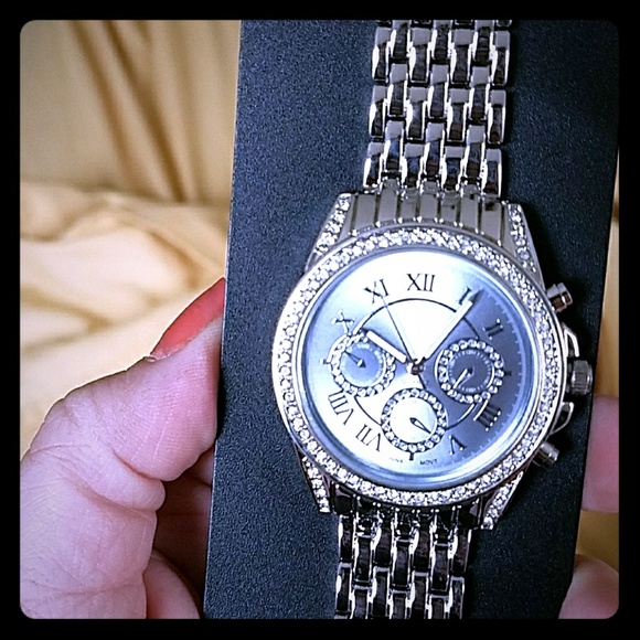 Accessories - Plus size silver watch with rhinestones