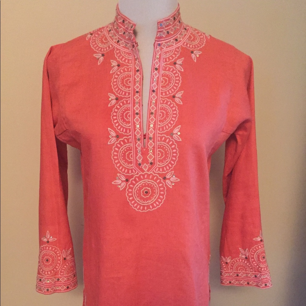 J. Crew embroidered linen tunic, small