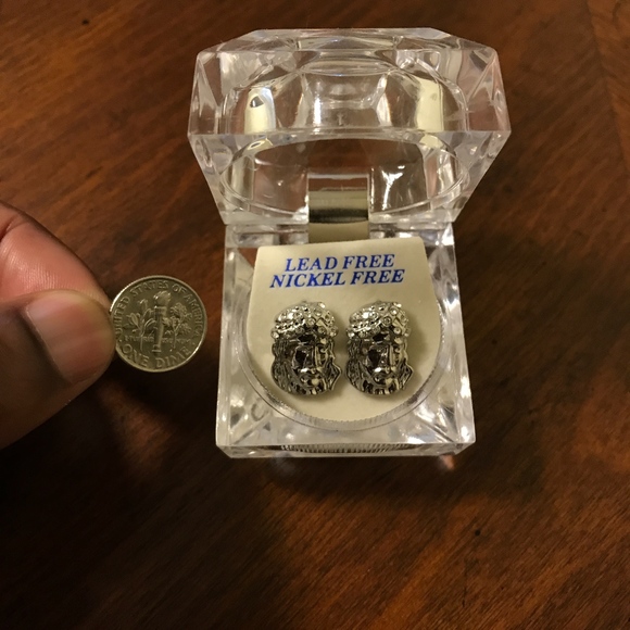 Hip Hop Bling Iced Out Stud Jesus Head Earring - Picture 4 of 4