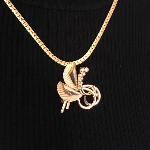 Vintage Gold Filled Pendant / Pin Modern Floral - Picture 13 of 15