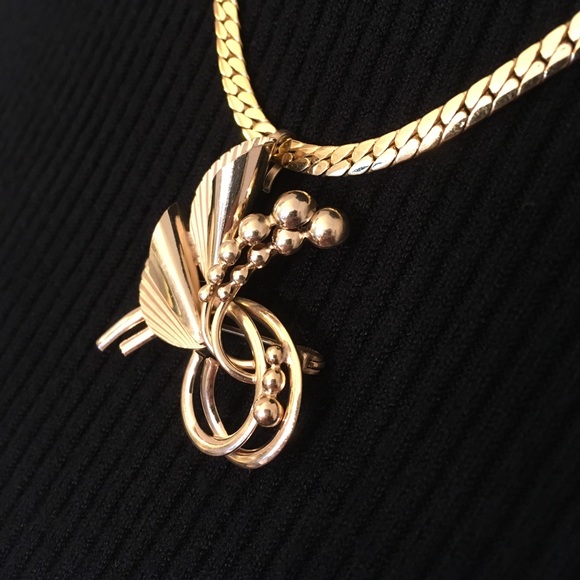 Vintage Gold Filled Pendant / Pin Modern Floral - Picture 14 of 15