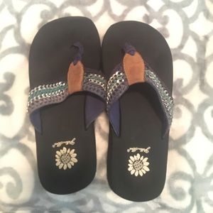 Yellow box flip flops