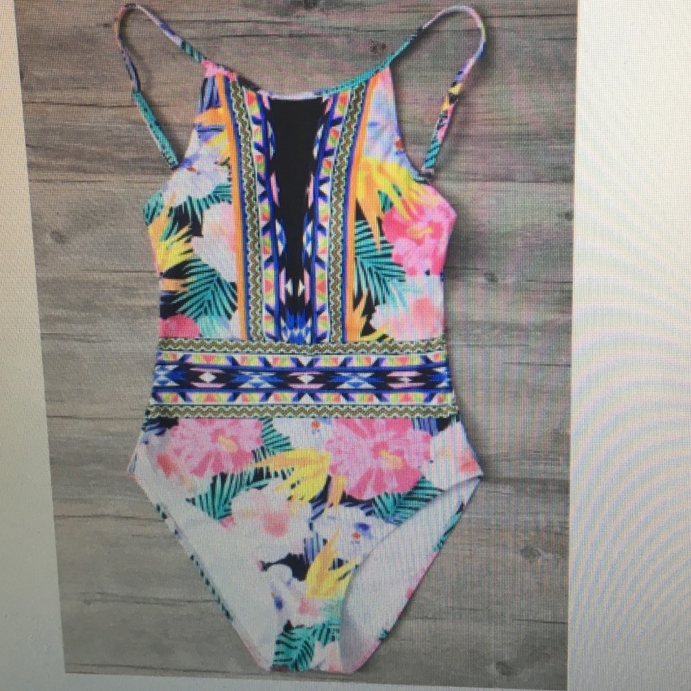 Tropical Floral High Neck One Piece Swimsuit