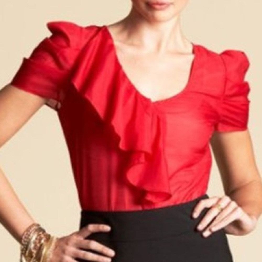 ⚡️bebe Red Ruffle Silk Blouse