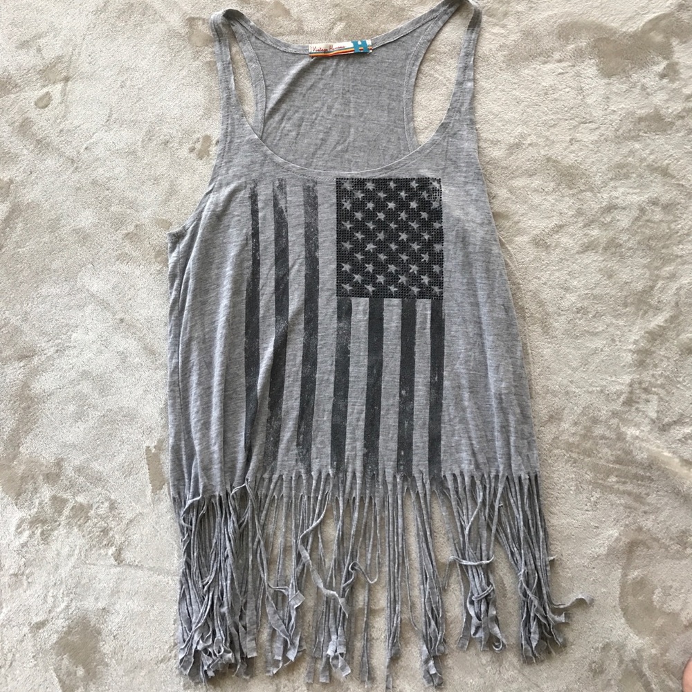 American flag fringe tank top