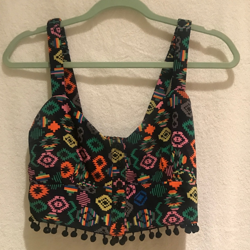 Multicolored Pom Pom crop top