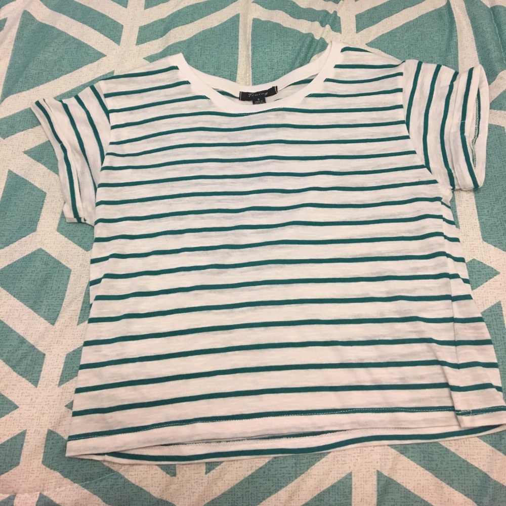Dark aqua  striped crop top