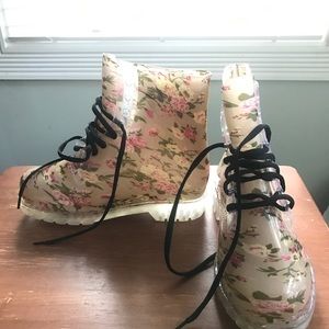 Clear Rock & Candy boots with floral fabric