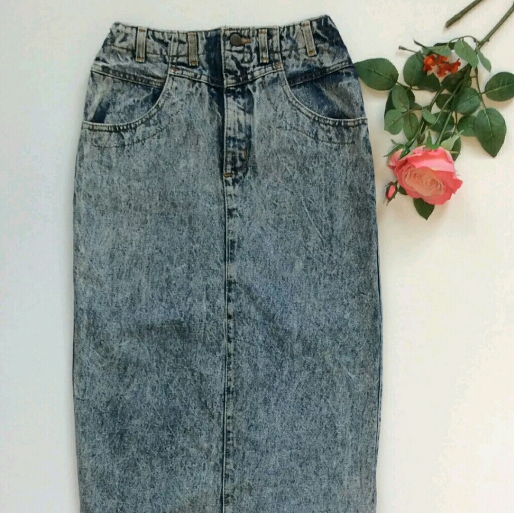 RARE Vintage 80s Long Denim Skirt acid wash Sz: 9