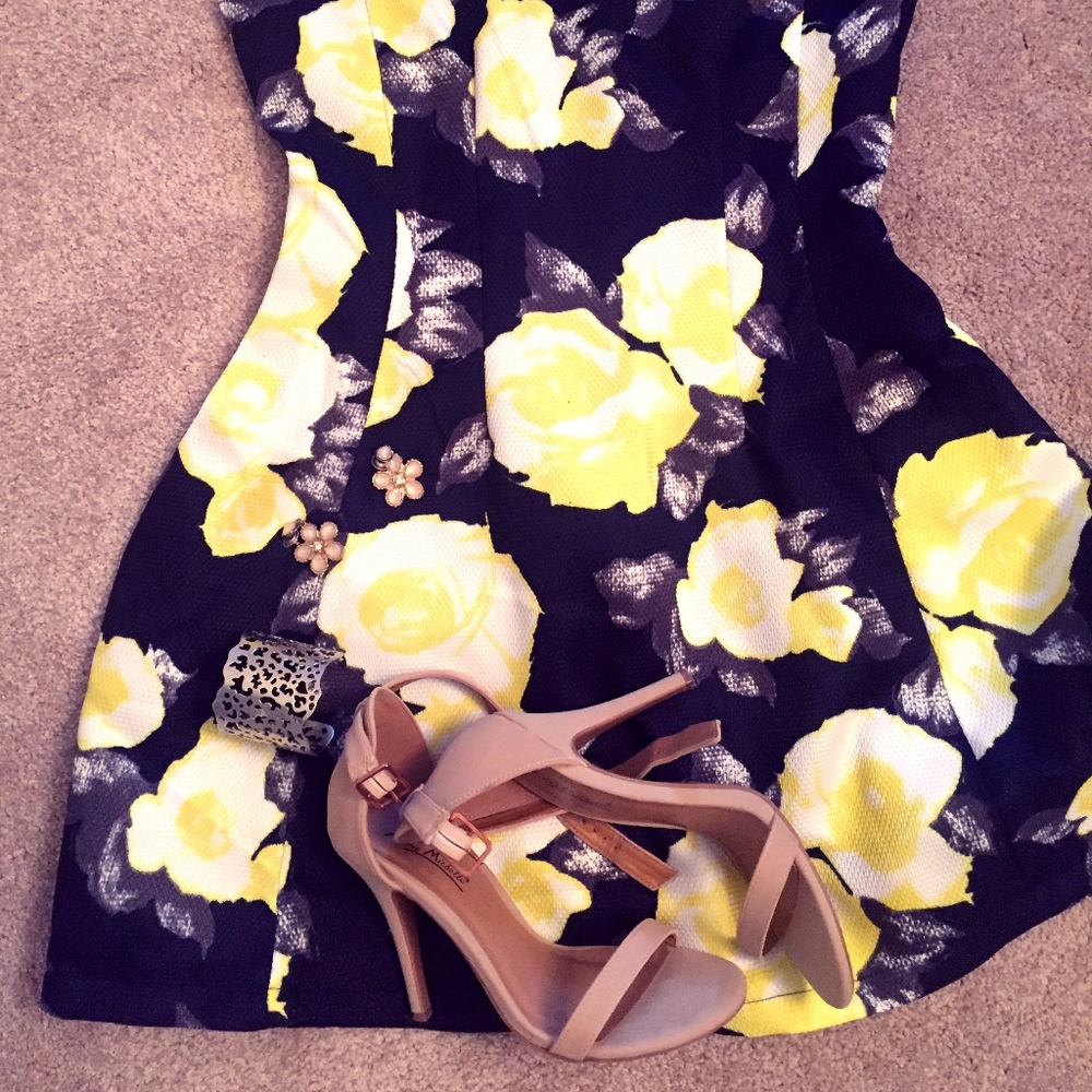 Flowered Fit and Flare Dress (Size 6)