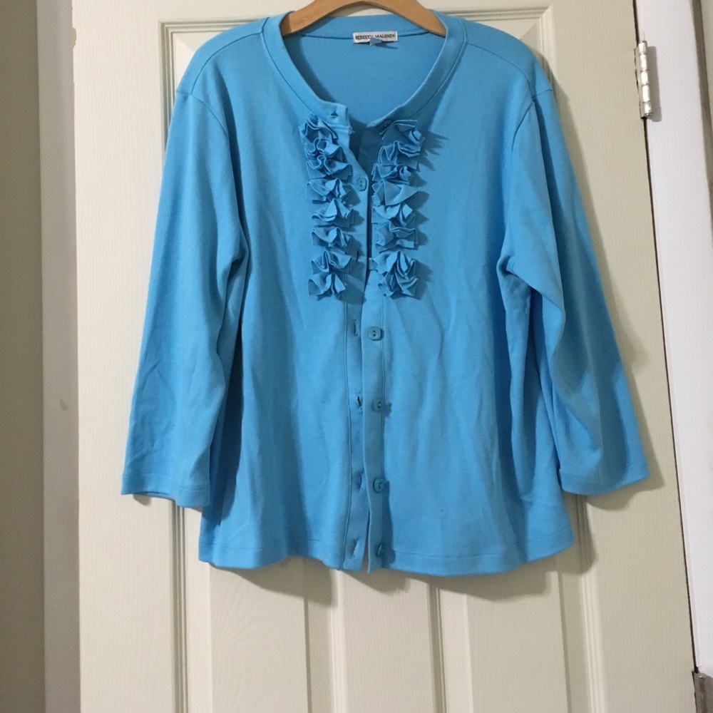 3/4 sleeve Rebecca Malone Cardigan Lrg light blue