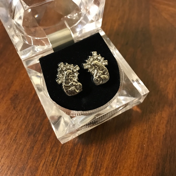 Hip Hop Iced Out Bling Jesus Cross Stud Earring - Picture 2 of 3