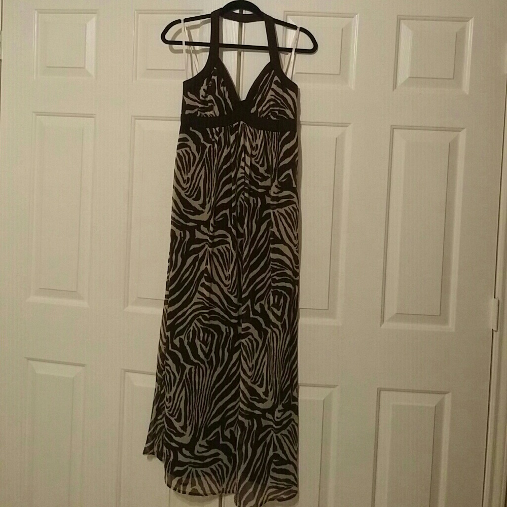 Brown and Beige Zebra Print Maxi Dress by Roulette