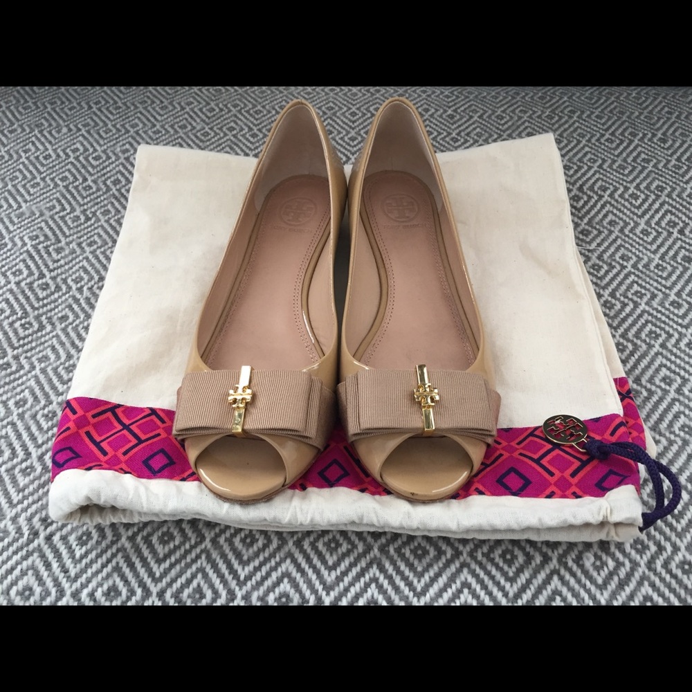 Tory Burch Peep Toe Bow Flats