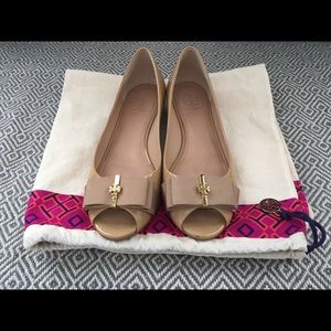 Tory Burch Peep Toe Bow Flats