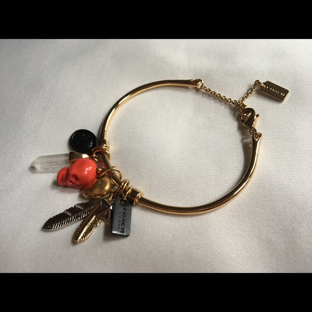 COACH Skull Pavé Hoop Bangle Charm Bracelet