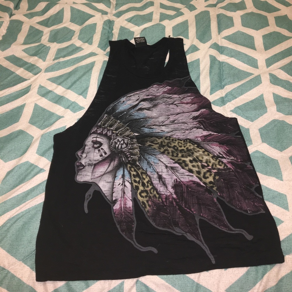 Black muscle tee with an American Indian