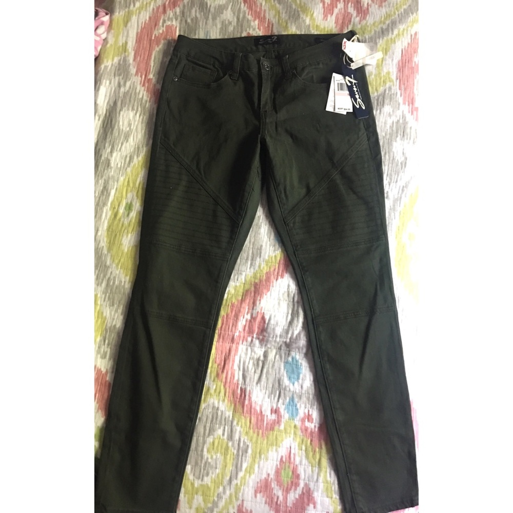 Olive Green Seven7 Jeans with detailing