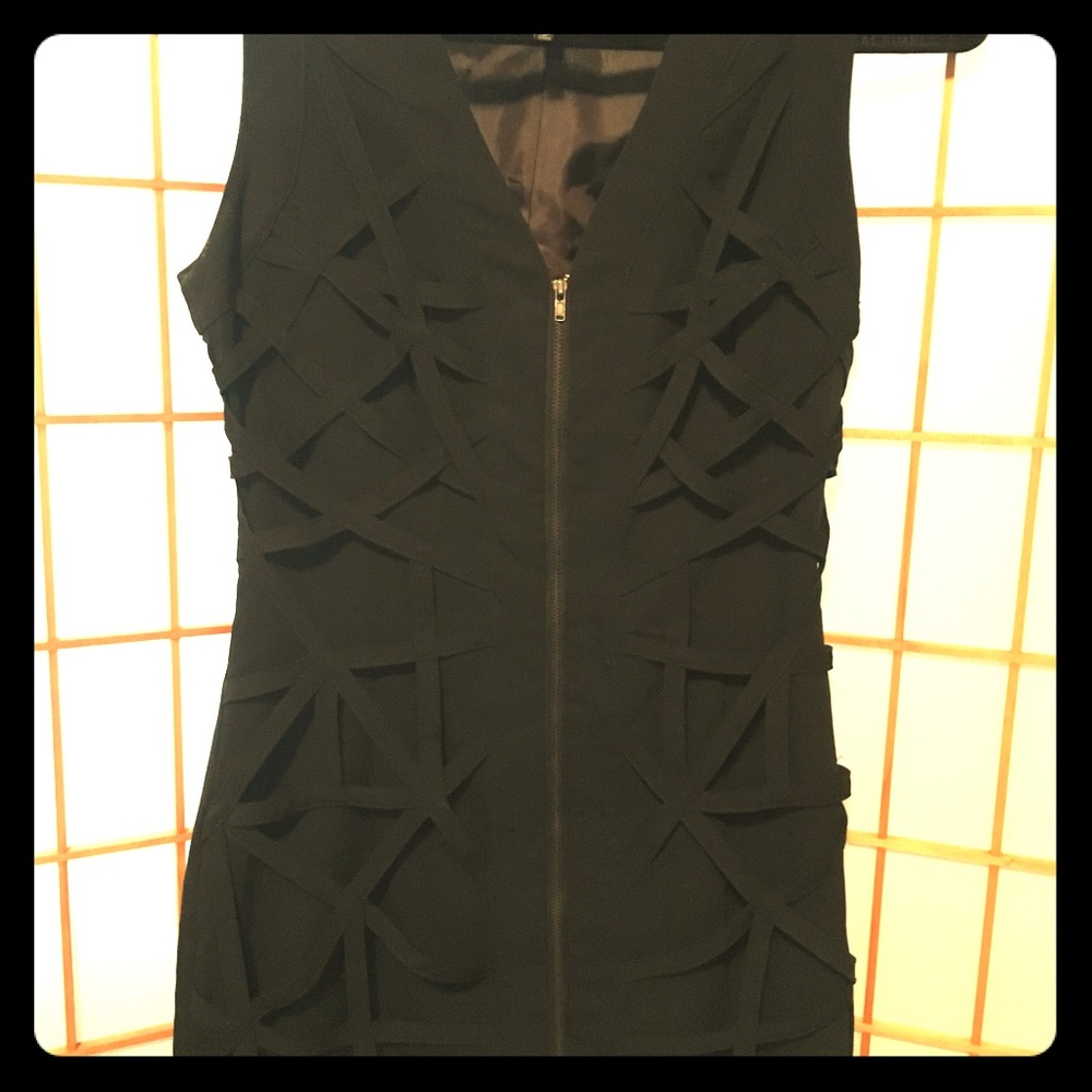 ark & co black front-zip strappy mini dress small