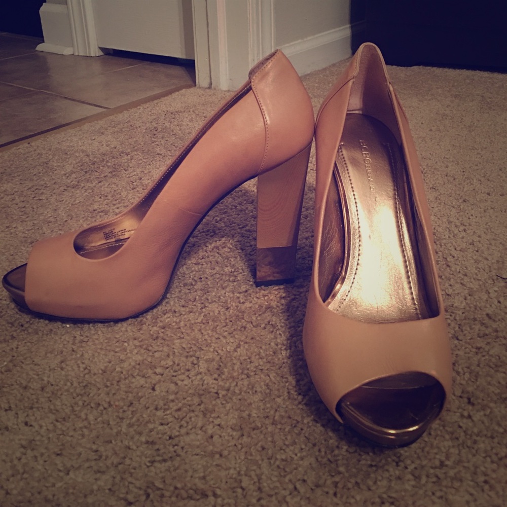 BCBG Gold and Nude Heels