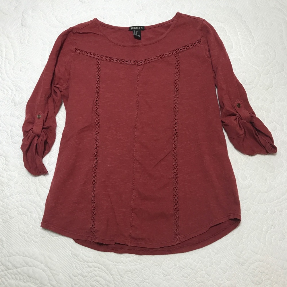 F21 red buttoned sleeve top