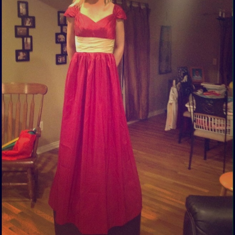 Red and Champagne Long Bridesmaids Dress