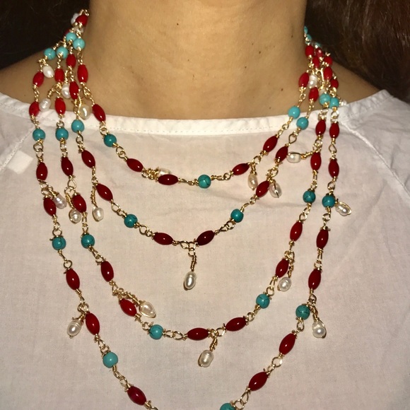 Handmade necklace. Tortoise, peaks and corals. - Picture 2 of 3