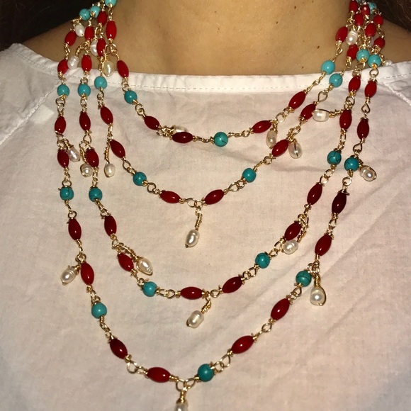 Handmade necklace. Tortoise, peaks and corals. - Picture 3 of 3