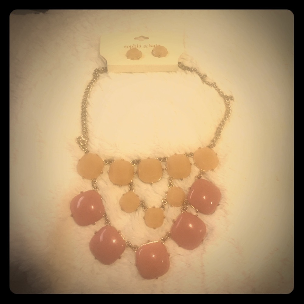 Cream and Pink Necklace and Earring Set