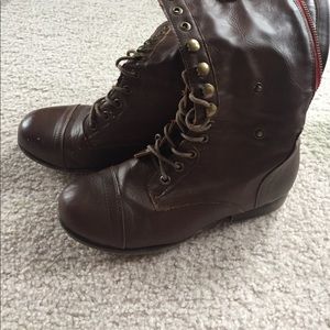 Brown Combat Boots with Internal Floral Pattern