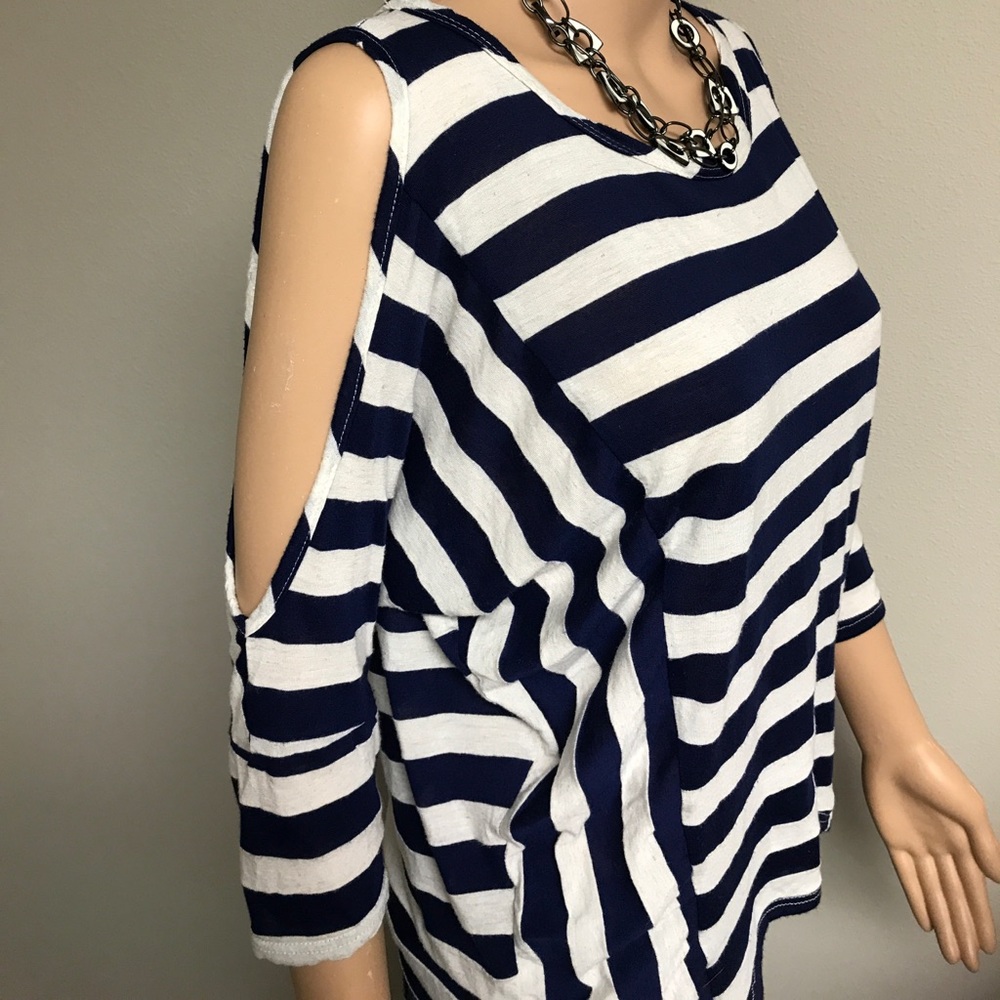 Blue & White striped Top with cut out 3/4 sleeve