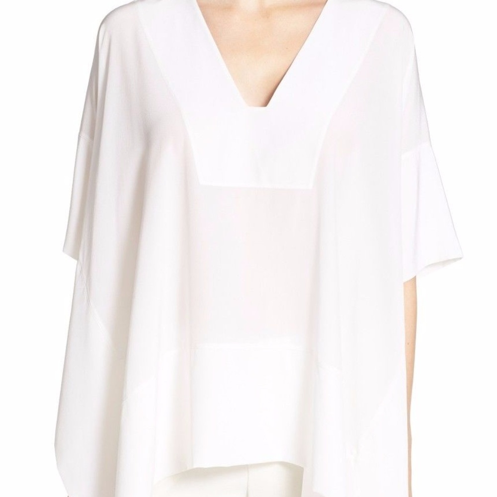 VINCE White V Neck Silk Poncho XS/S