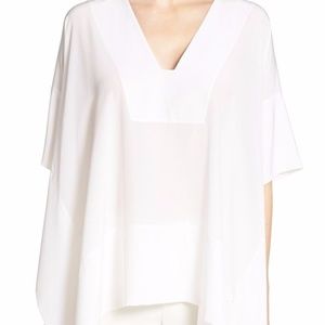 VINCE White V Neck Silk Poncho XS/S