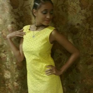 Loft yellow eyelet lace dress