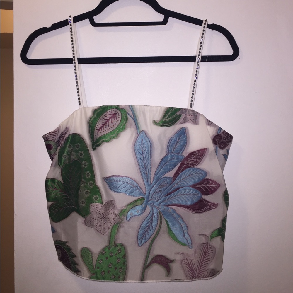 (Tory Burch) White Floral Print Crop Top