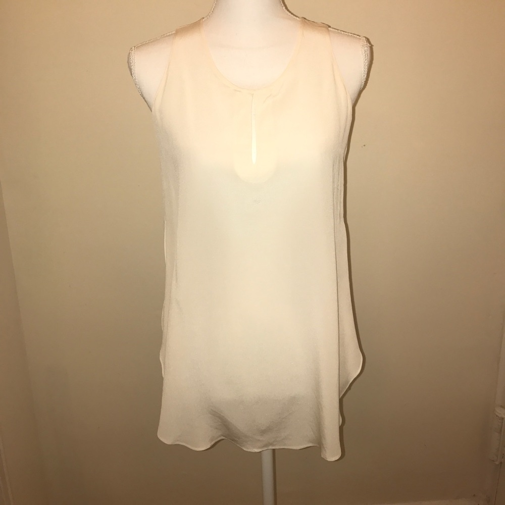(Acrobat) White Silk Sleeveless High Low Blouse