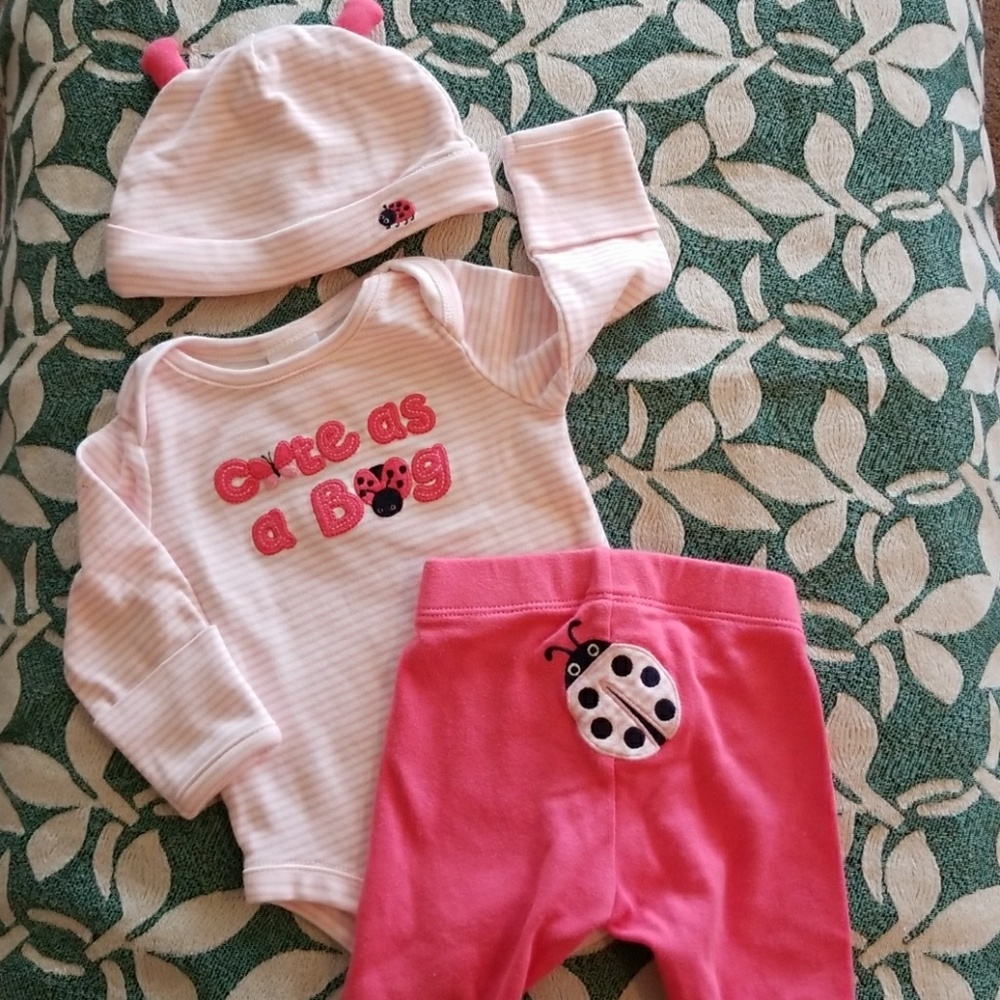 Lady Bug Onesie, Pant and Hat Set