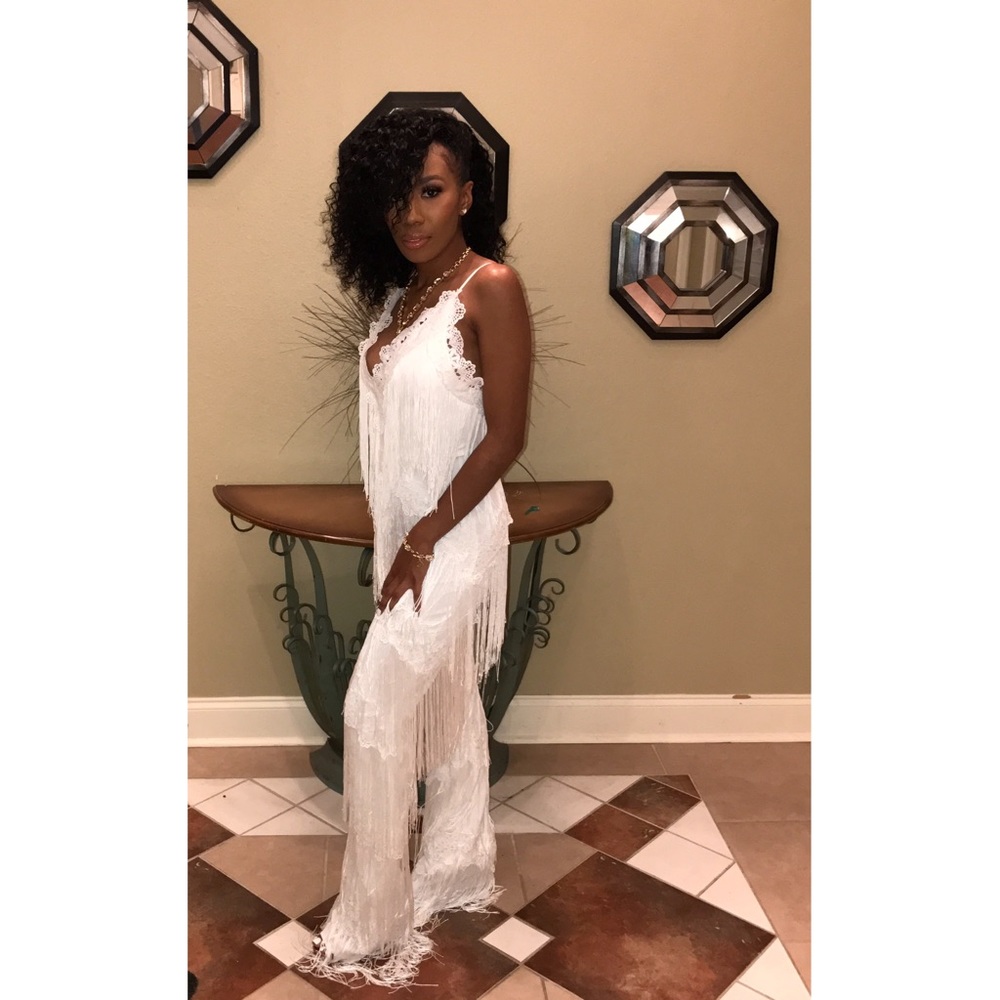 White fringe jumpsuit