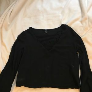 black lace up crop top