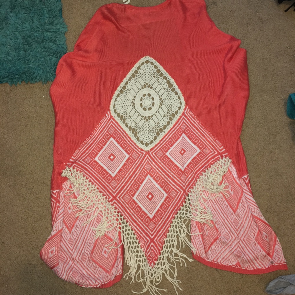 Pink / salmon and white crochet cardigan