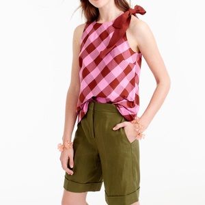 {J.Crew} Bow Shoulder Top Shirt Oversized Gingham