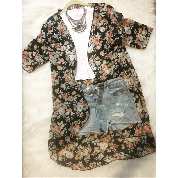 Sweaters - Black Floral Cardigan Sweaters - Black Floral Cardigan